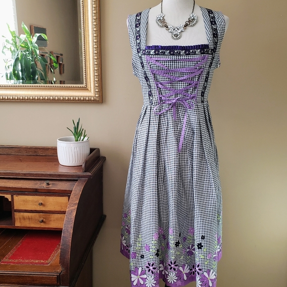 Dirndl.com Dresses & Skirts - Tine Gingham Dirndl Dress Floral Embroidered Bavarian Octoberfest Corset Size 20